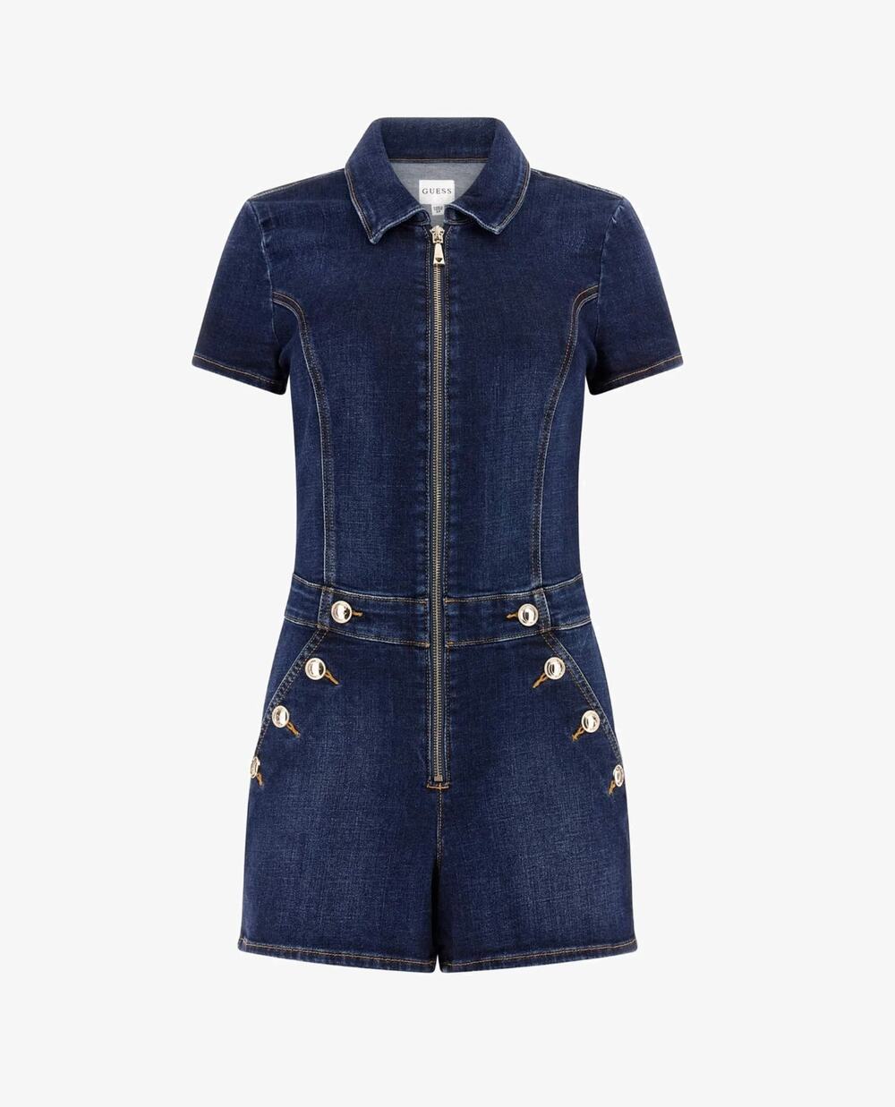 Guess Janae Denim Short Sleeve Jean Short Romper Swift XL